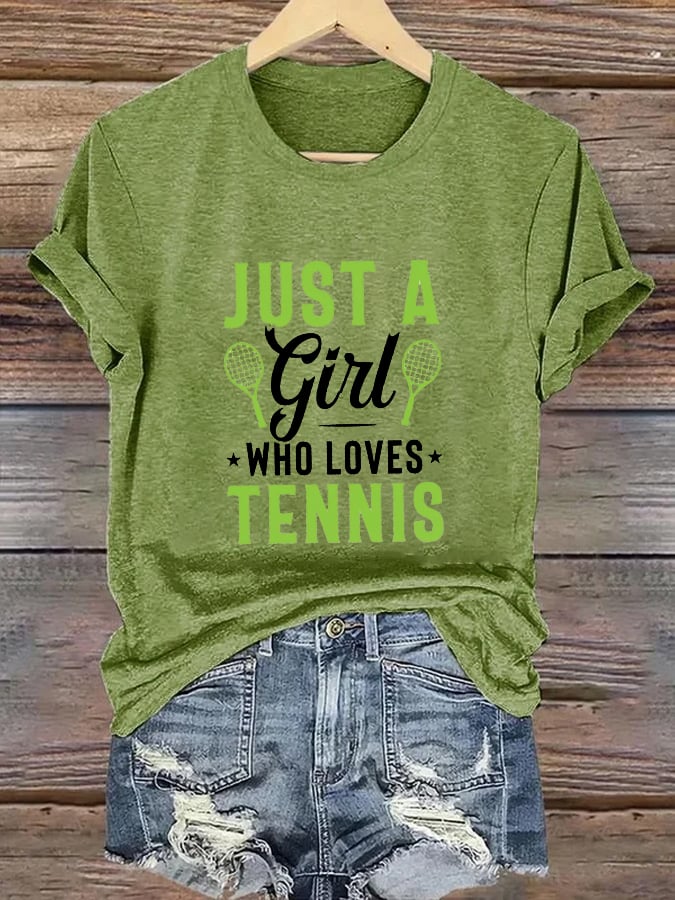 Women's Just a Girls Who Loves Tennis  Tennis Lover Printed T-Shirt