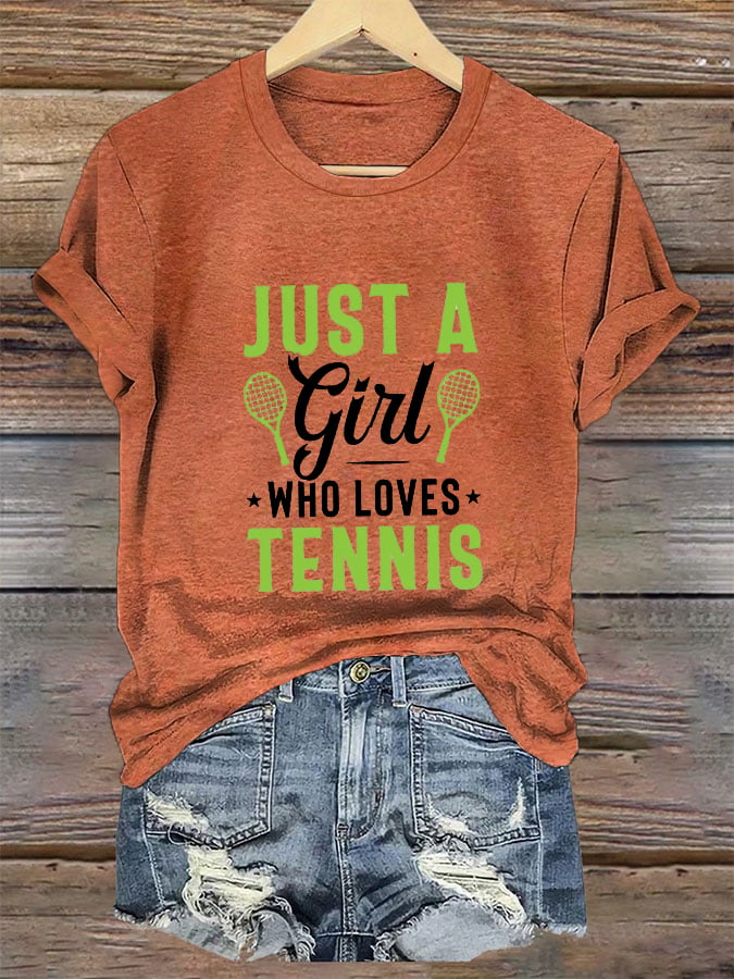 Women's Just a Girls Who Loves Tennis  Tennis Lover Printed T-Shirt