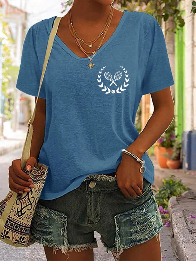 Women's Tennis Lover Printed V-Neck T-shirt