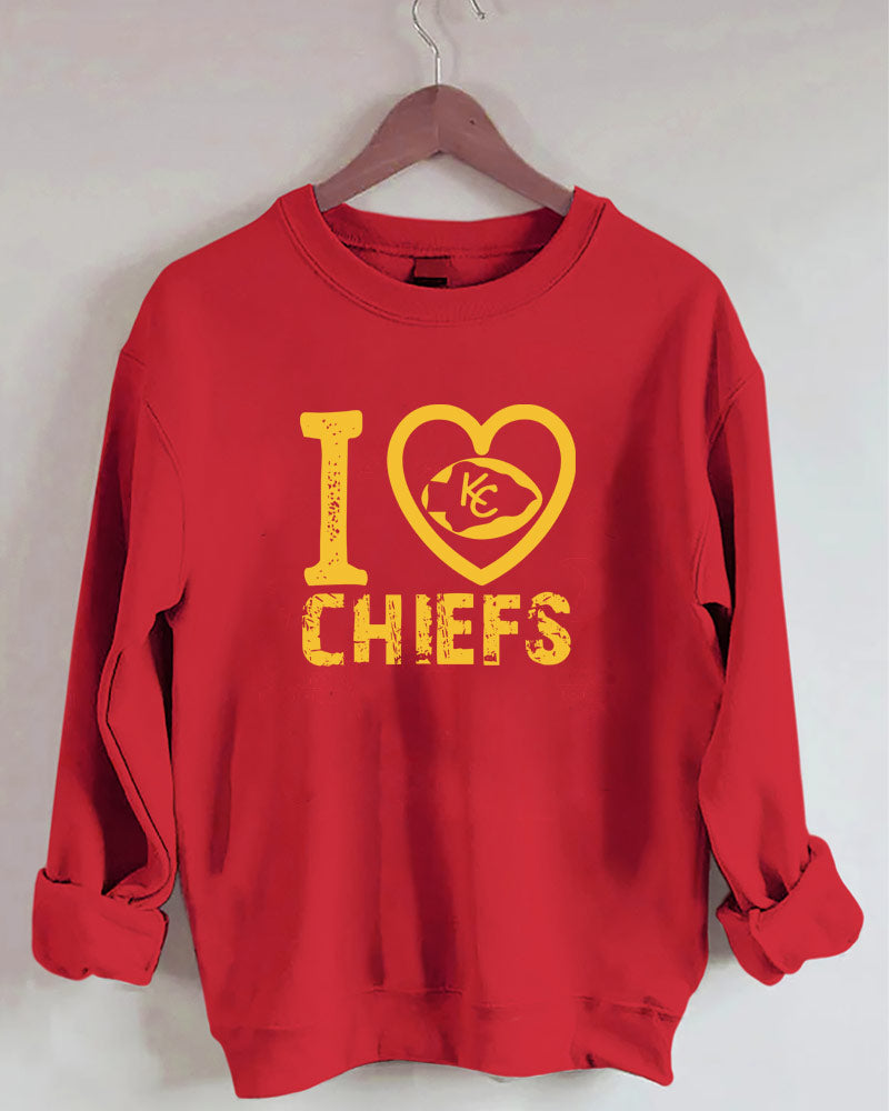 I Love KC Chiefs Football Crewneck Sweatshirt