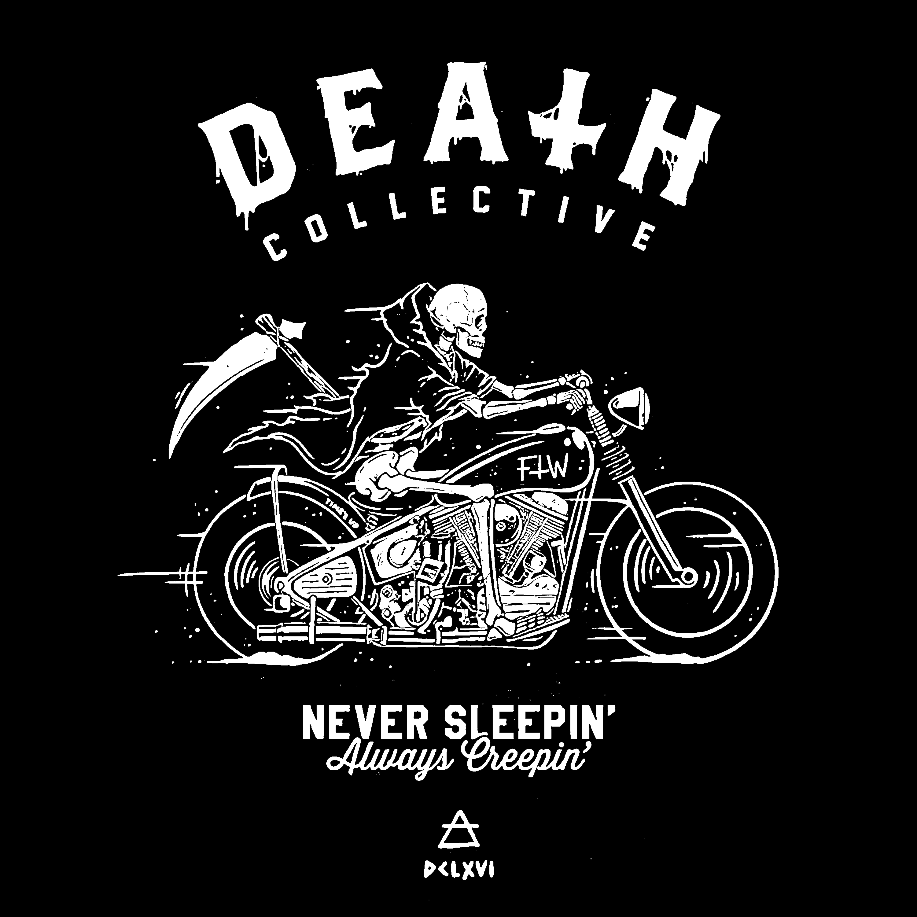 Skeleton biker printed loose T-shirt designer