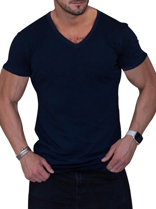 Men's V-neck Knitted Basic Simple And Comfortable Short-sleeved T-shirt