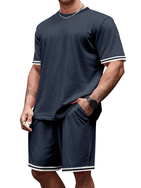 Men's Simple Daily Striped Comfortable Short-sleeved Shorts Sports Suit