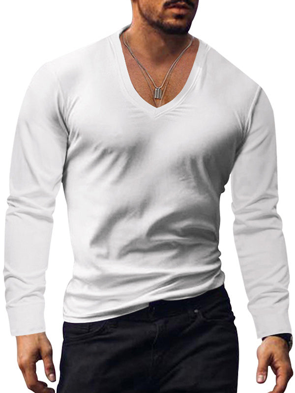 Men's V-neck Knitted Basic Simple And Comfortable Long-sleeved T-shirt