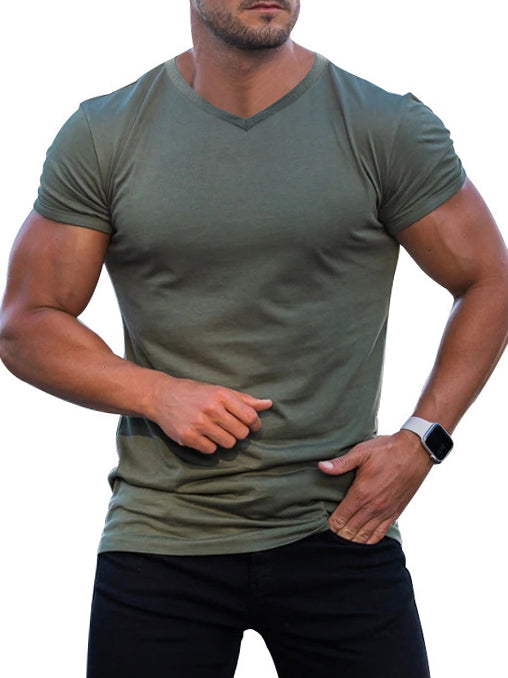 Men's V-neck Knitted Basic Simple And Comfortable Short-sleeved T-shirt