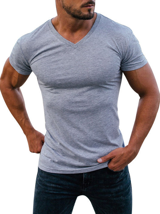 Men's V-neck Knitted Basic Simple And Comfortable Short-sleeved T-shirt