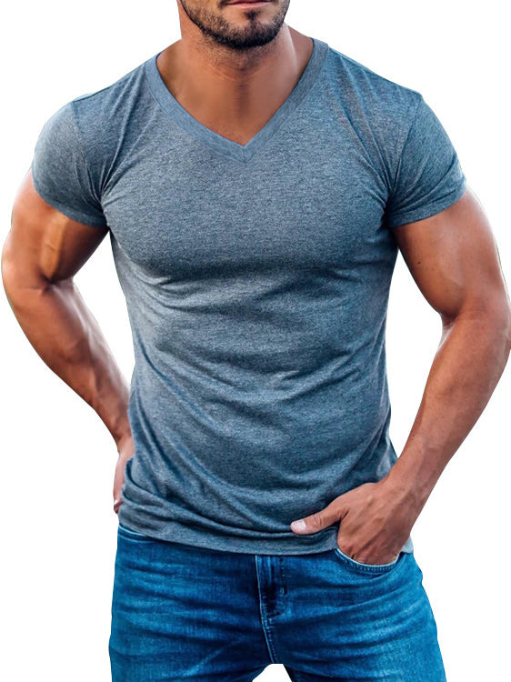 Men's V-neck Knitted Basic Simple And Comfortable Short-sleeved T-shirt