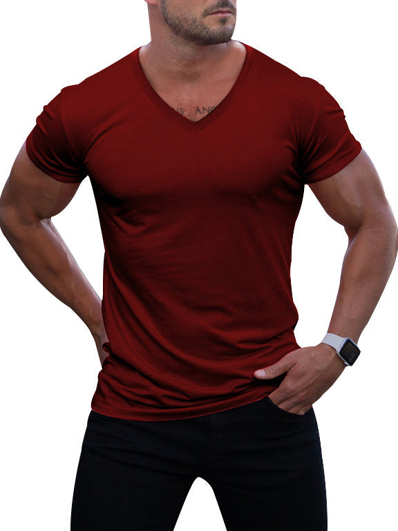 Men's V-neck Knitted Basic Simple And Comfortable Short-sleeved T-shirt