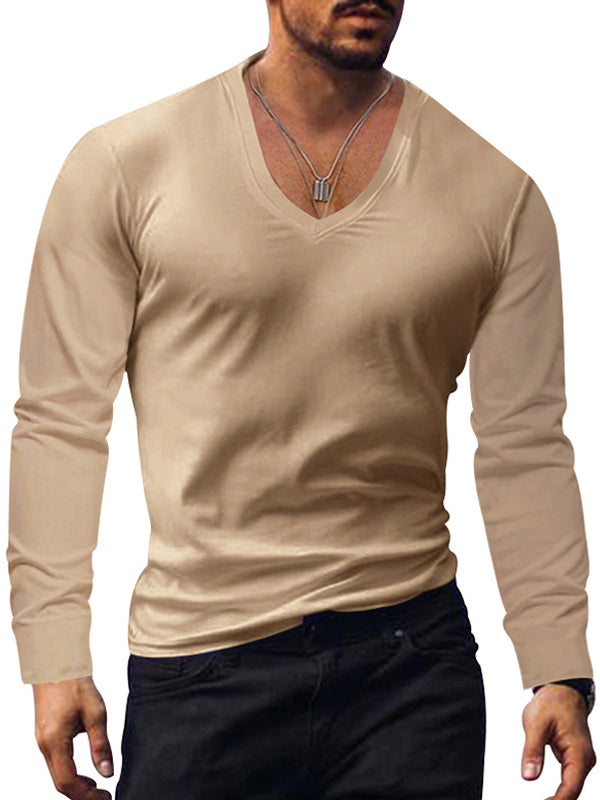 Men's V-neck Knitted Basic Simple And Comfortable Long-sleeved T-shirt