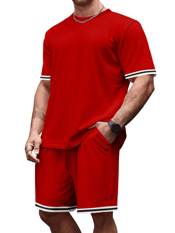 Men's Simple Daily Striped Comfortable Short-sleeved Shorts Sports Suit