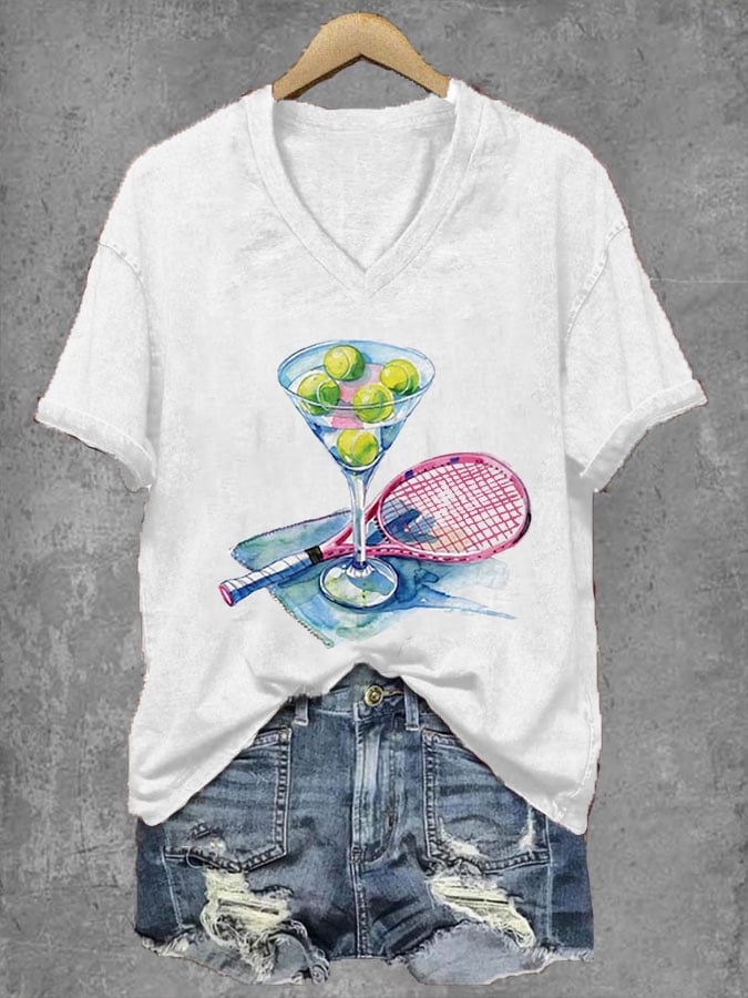 Women's Funny Tennis Tennis Lover Printed V-neck T-Shirt