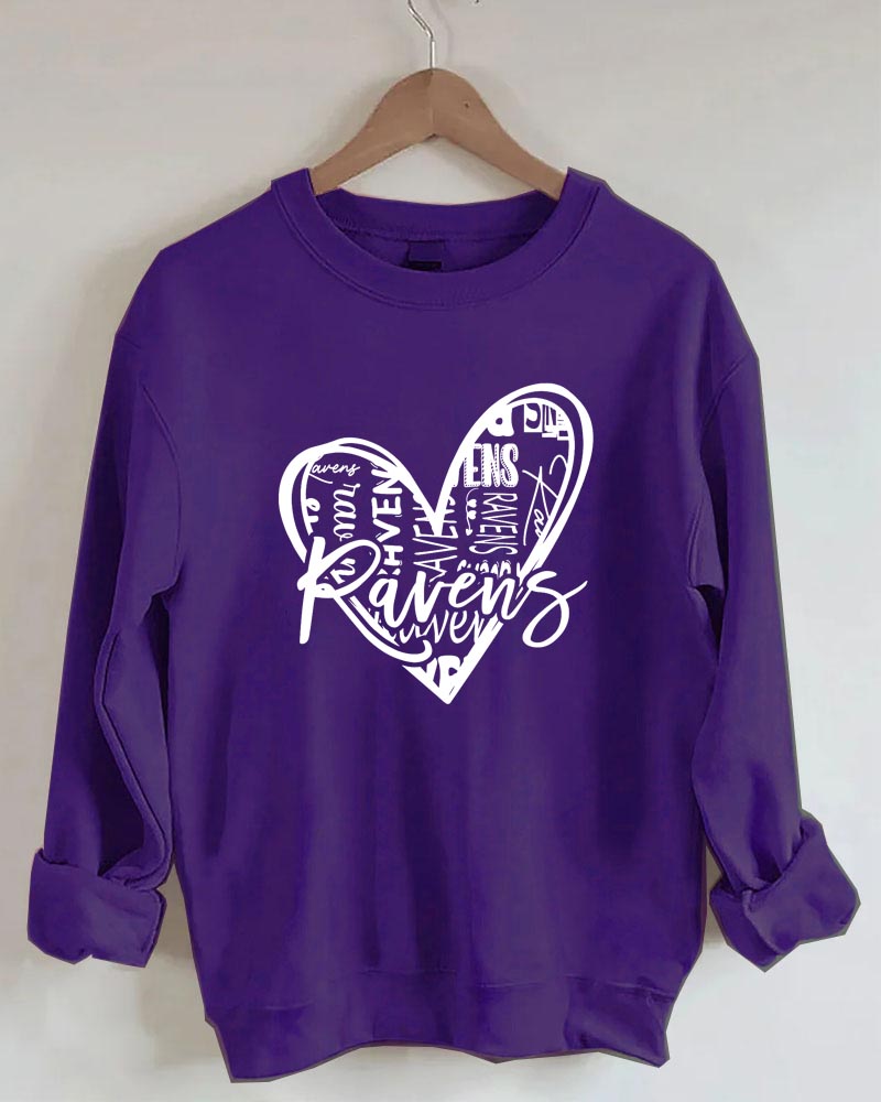 Ravens Football Heart Design Crewneck Sweatshirt