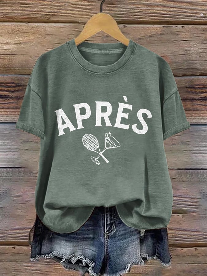 Women's Apres Tennis Printed V-Neck T-Shirt