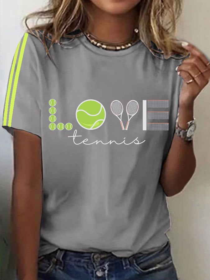 Women's Tennis Printed Round-Neck Casual T-Shirt