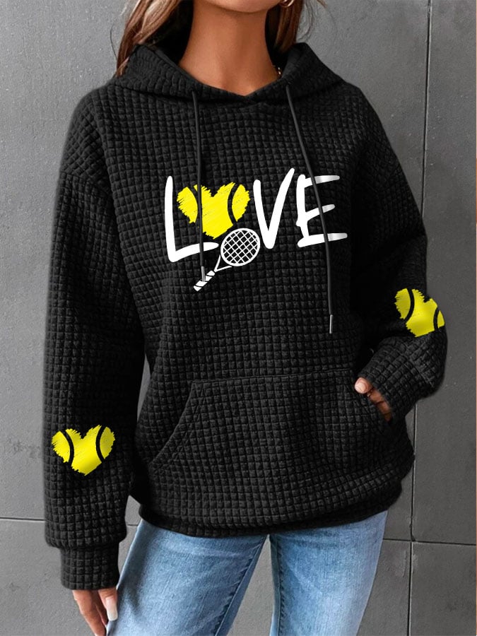 Women's love tennis printed waffle hooded sweatshirt