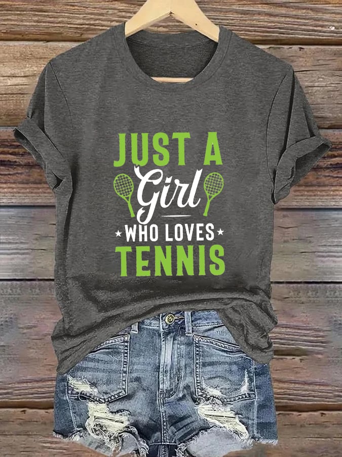 Women's Just a Girls Who Loves Tennis  Tennis Lover Printed T-Shirt