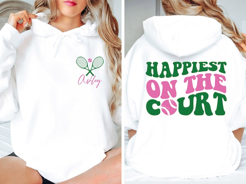 Custom Happiest on The Court Tennis Rackets Hoodie