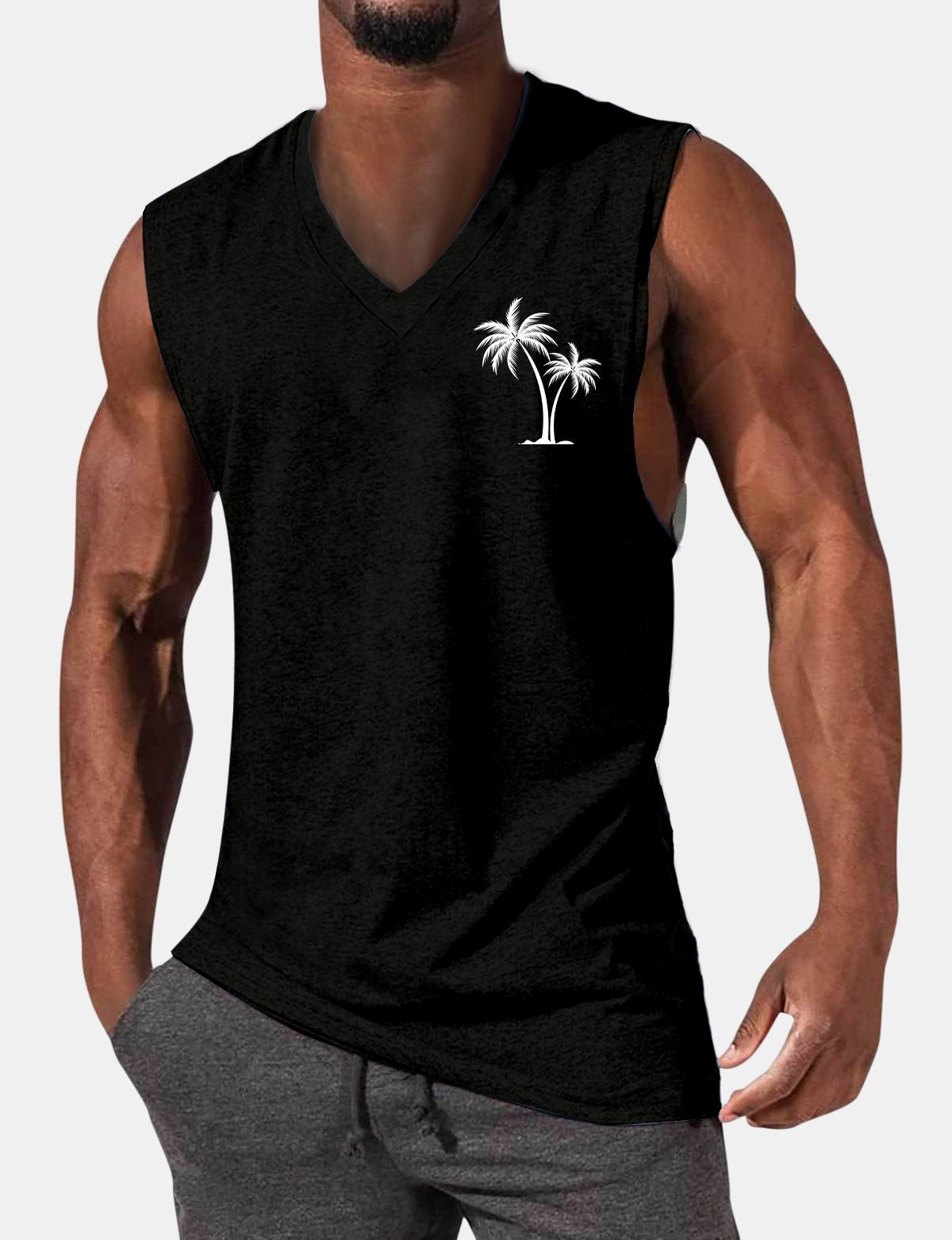 Men's Hawaiian Casual Coconut Print Sleeveless Comfort T-Shirt