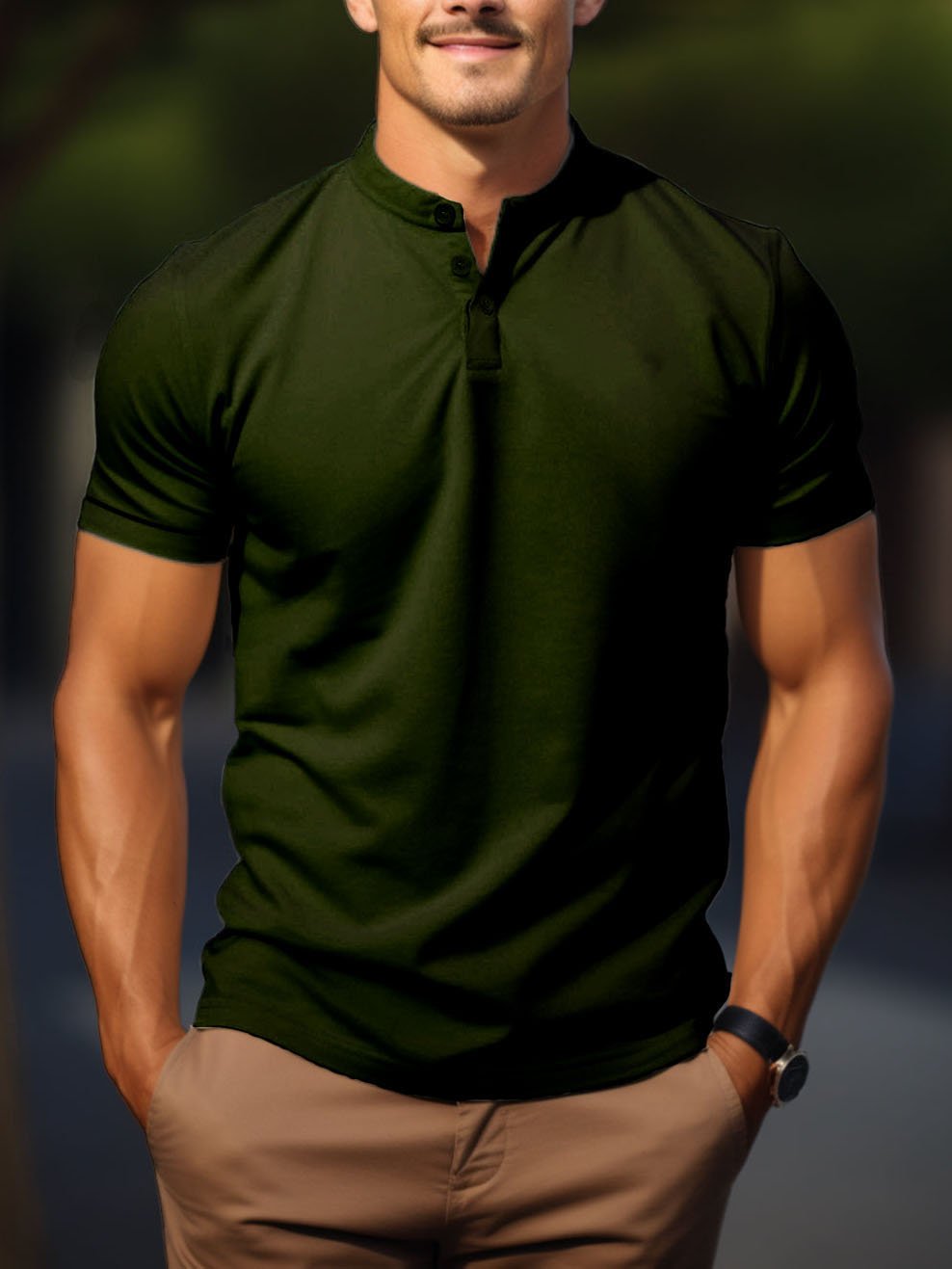 Men's Henley Crewneck Short Sleeve T-Shirt