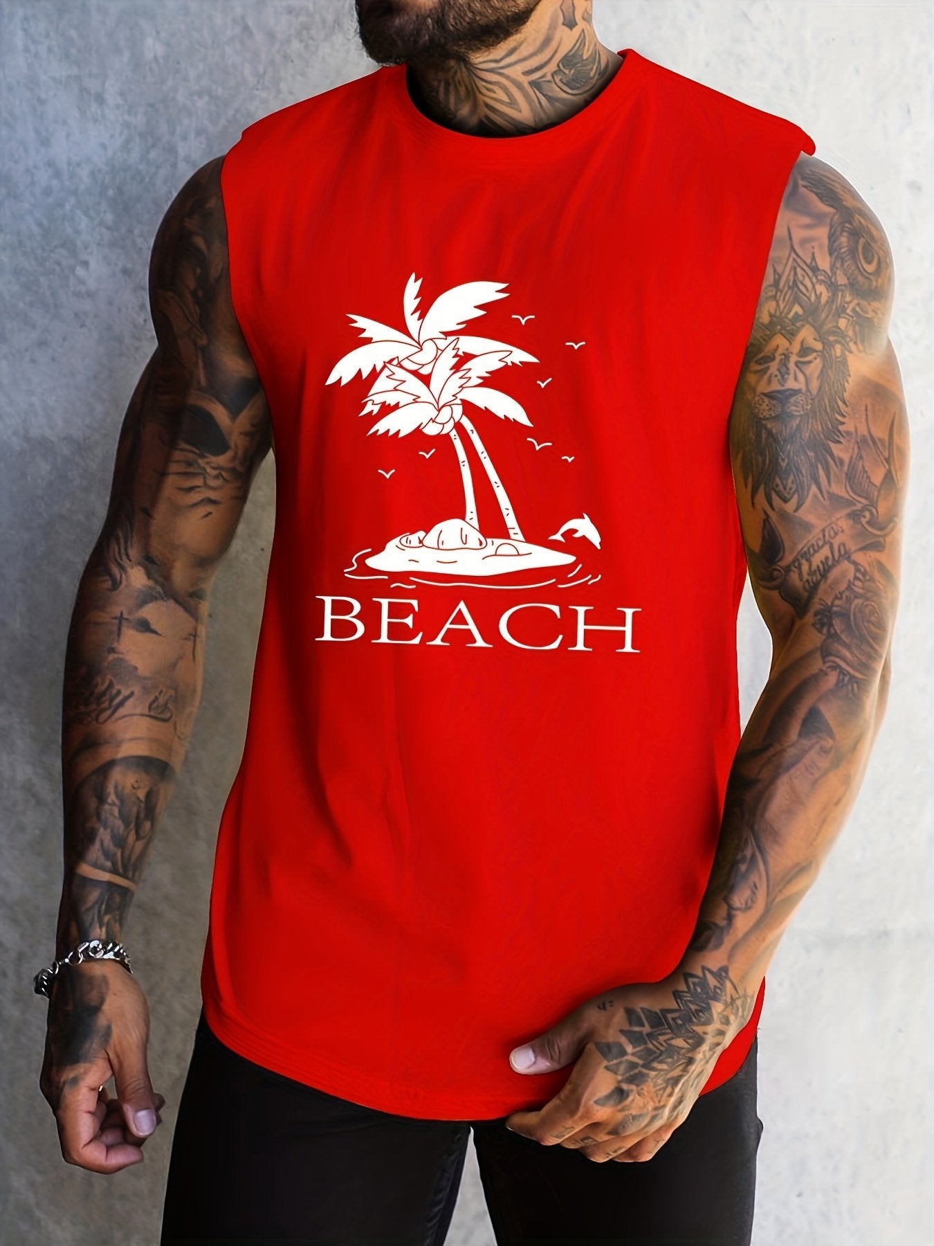 Men's Coconut Beach Print Sleeveless T-Shirt