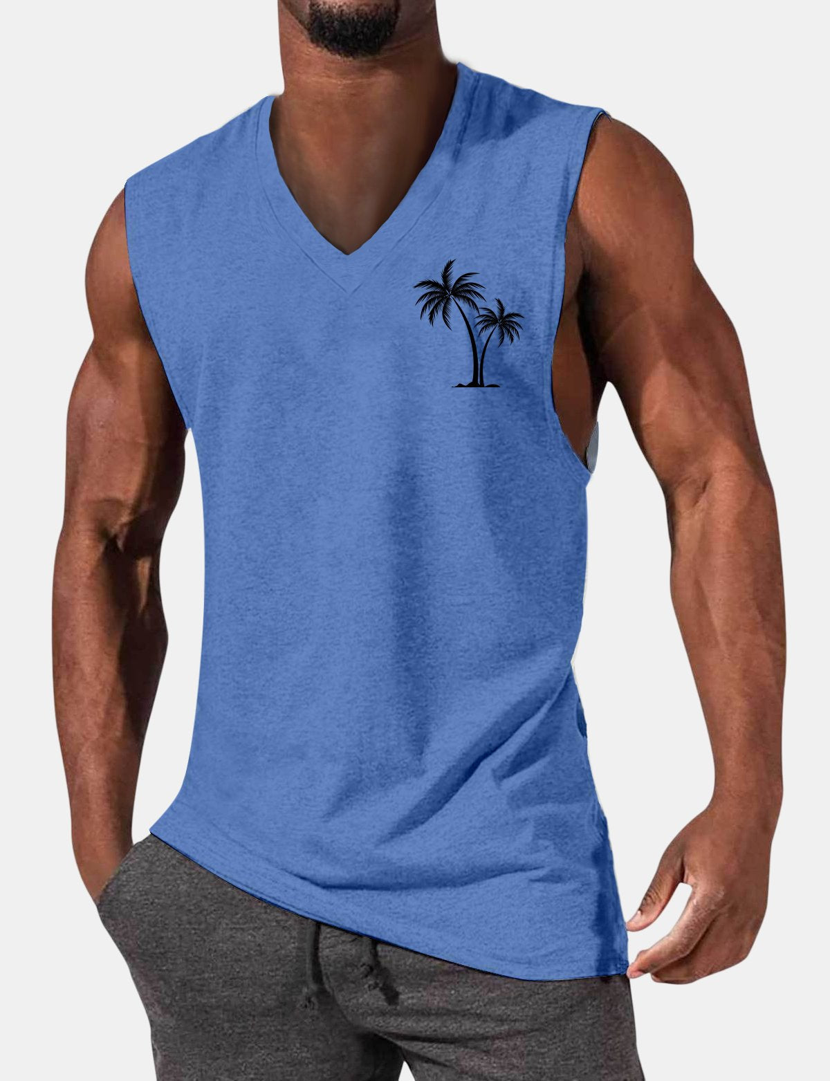 Men's Hawaiian Casual Coconut Print Sleeveless Comfort T-Shirt