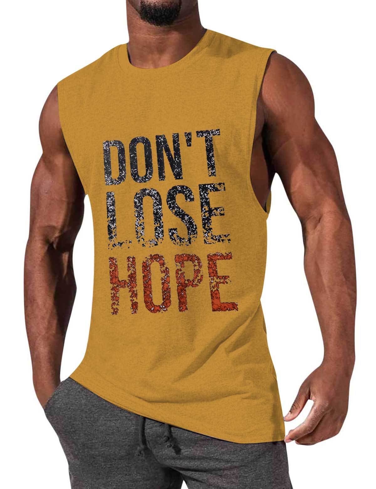 Men's Casual Text Printing Vest Round Neck Loose Sleeveless T-Shirt