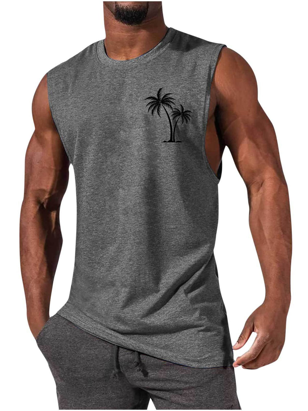 Men's Hawaiian Coco Coconut tree Casual Comfort Print Sleeveless T-Shirt