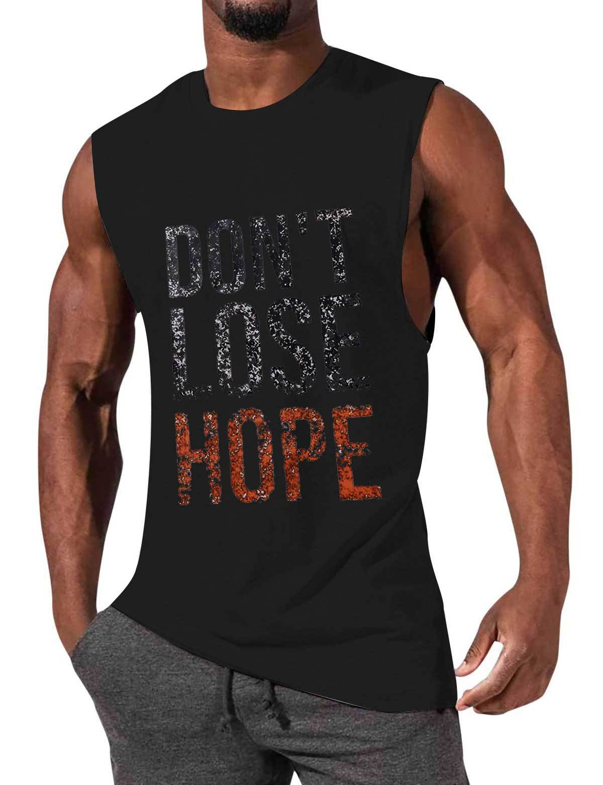 Men's Casual Text Printing Vest Round Neck Loose Sleeveless T-Shirt