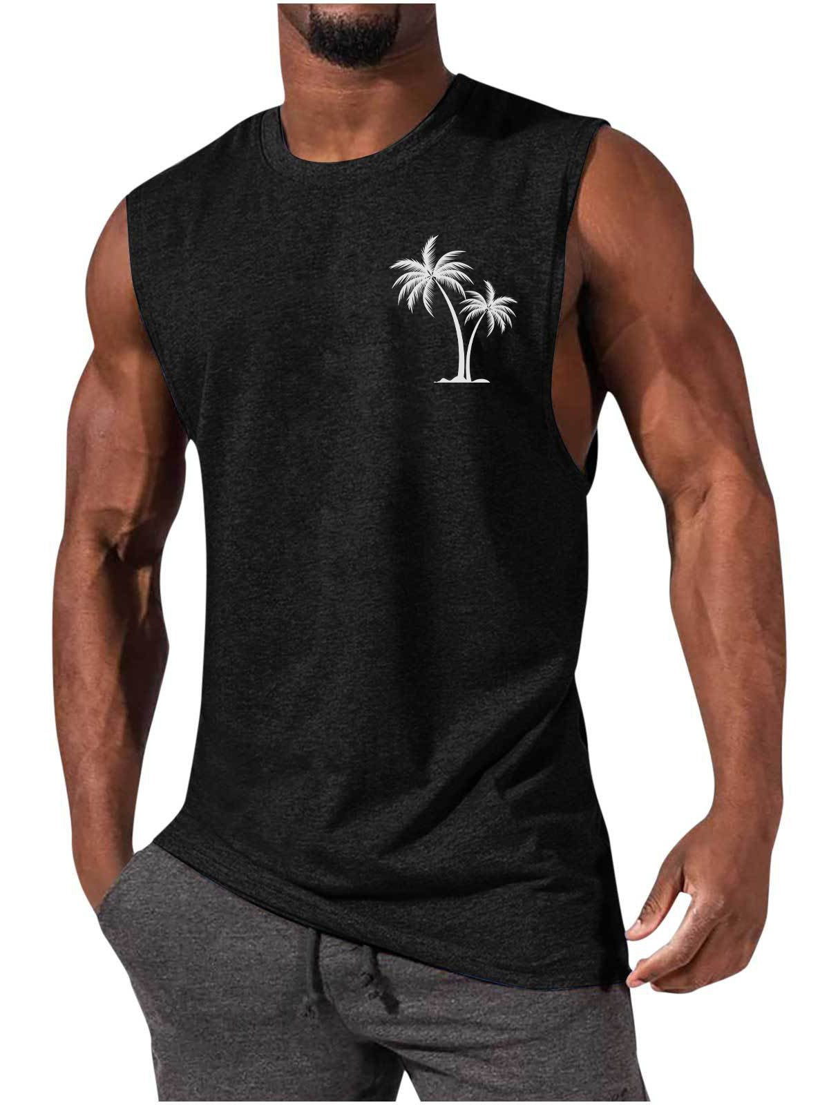 Men's Hawaiian Coco Coconut tree Casual Comfort Print Sleeveless T-Shirt