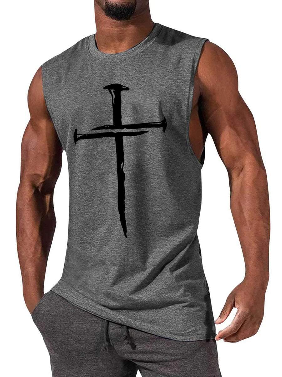 Men's Simple Nail Cross Print Sleeveless T-Shirt