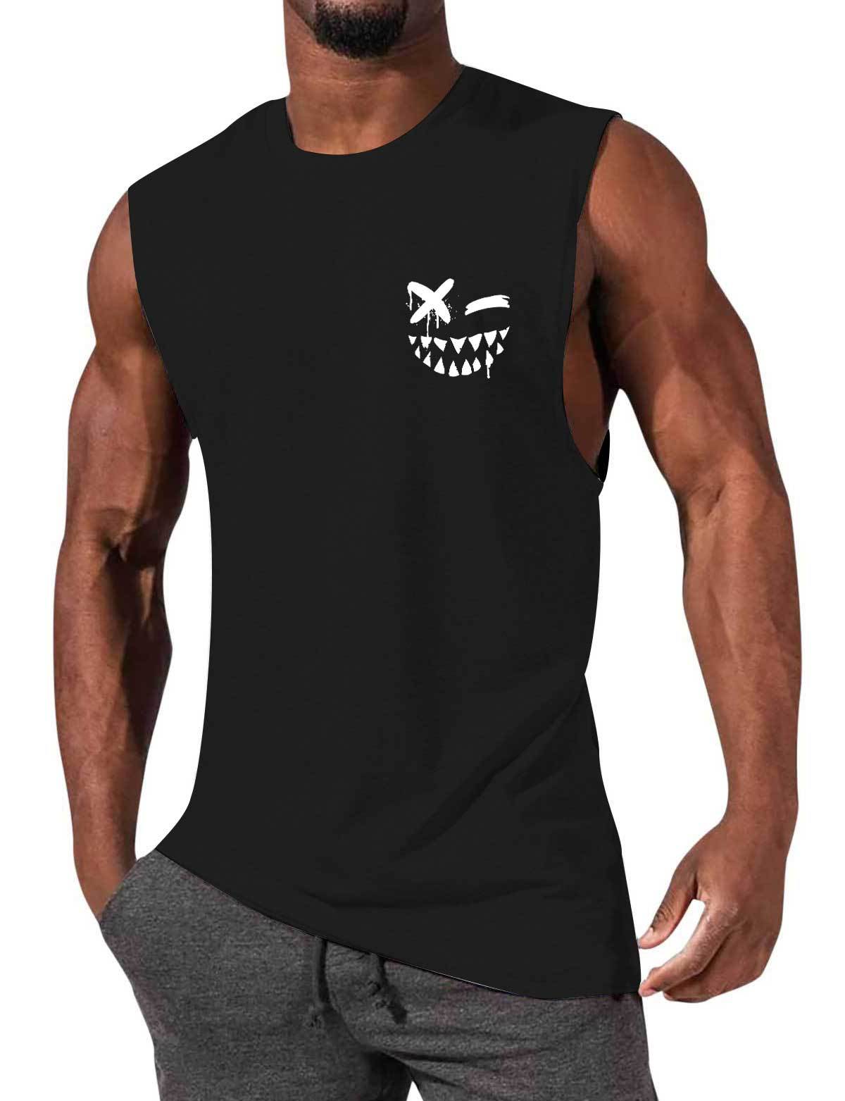 Evil Smile Print Men's Vest Round Neck Loose Sleeveless T-Shirt