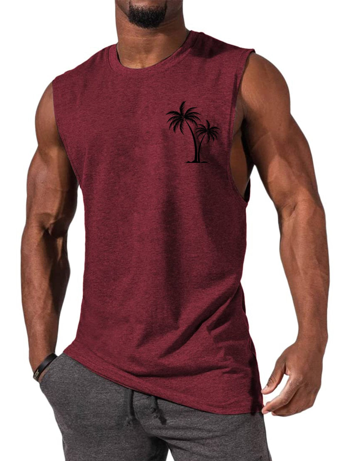 Men's Hawaiian Coco Coconut tree Casual Comfort Print Sleeveless T-Shirt