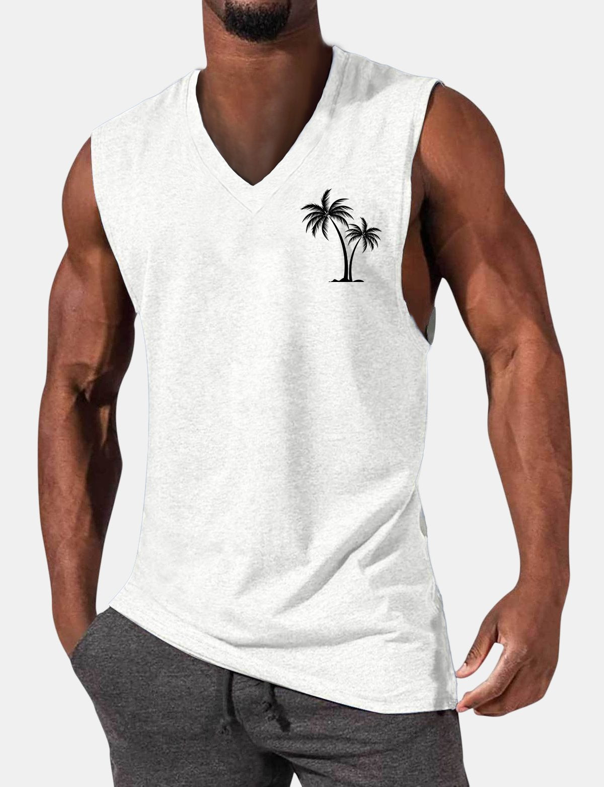 Men's Hawaiian Casual Coconut Print Sleeveless Comfort T-Shirt