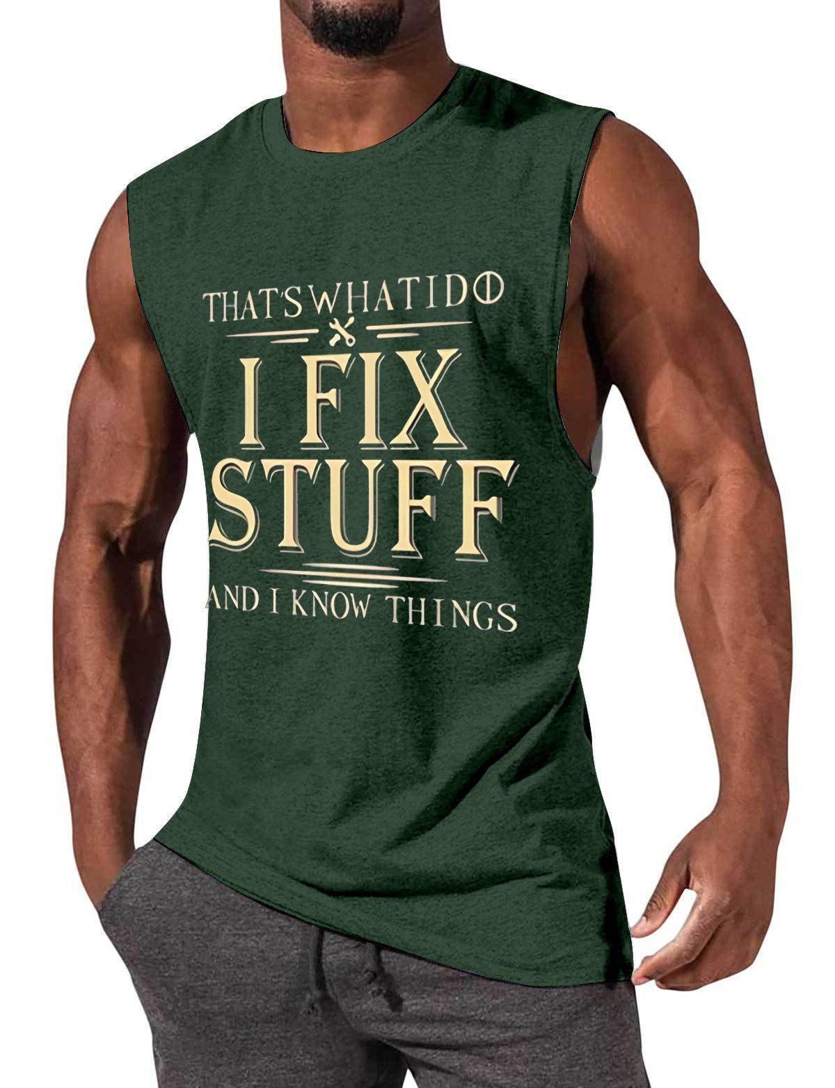 Men's casual fun text I FIX STUFF print sleeveless T-shirt