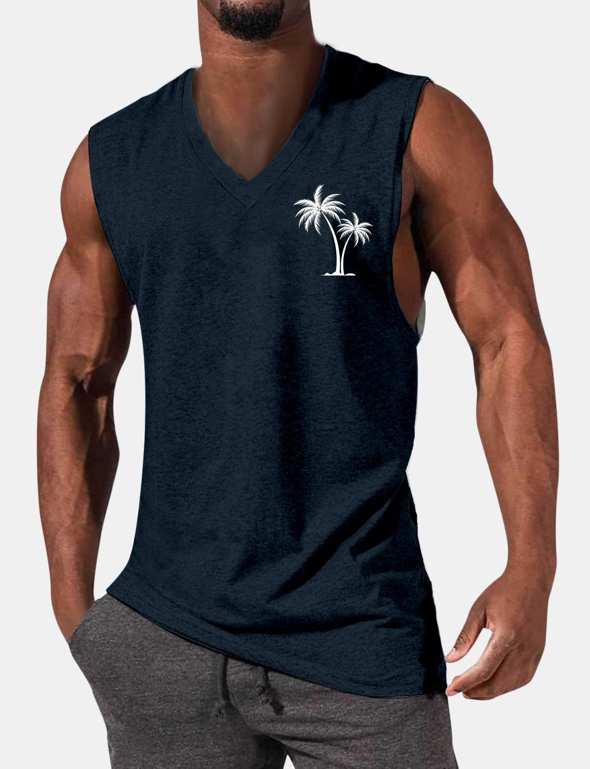 Men's Hawaiian Casual Coconut Print Sleeveless Comfort T-Shirt