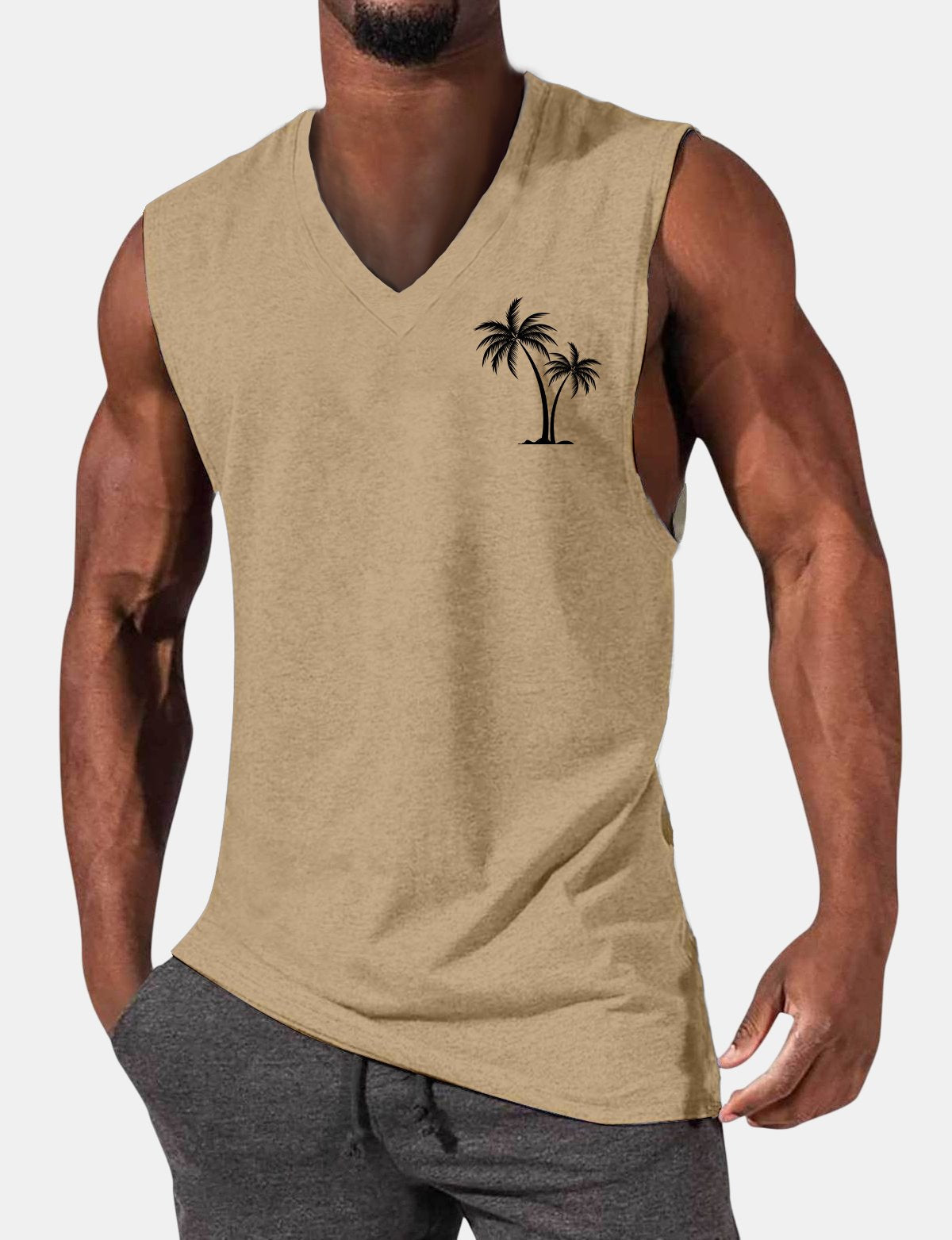 Men's Hawaiian Casual Coconut Print Sleeveless Comfort T-Shirt