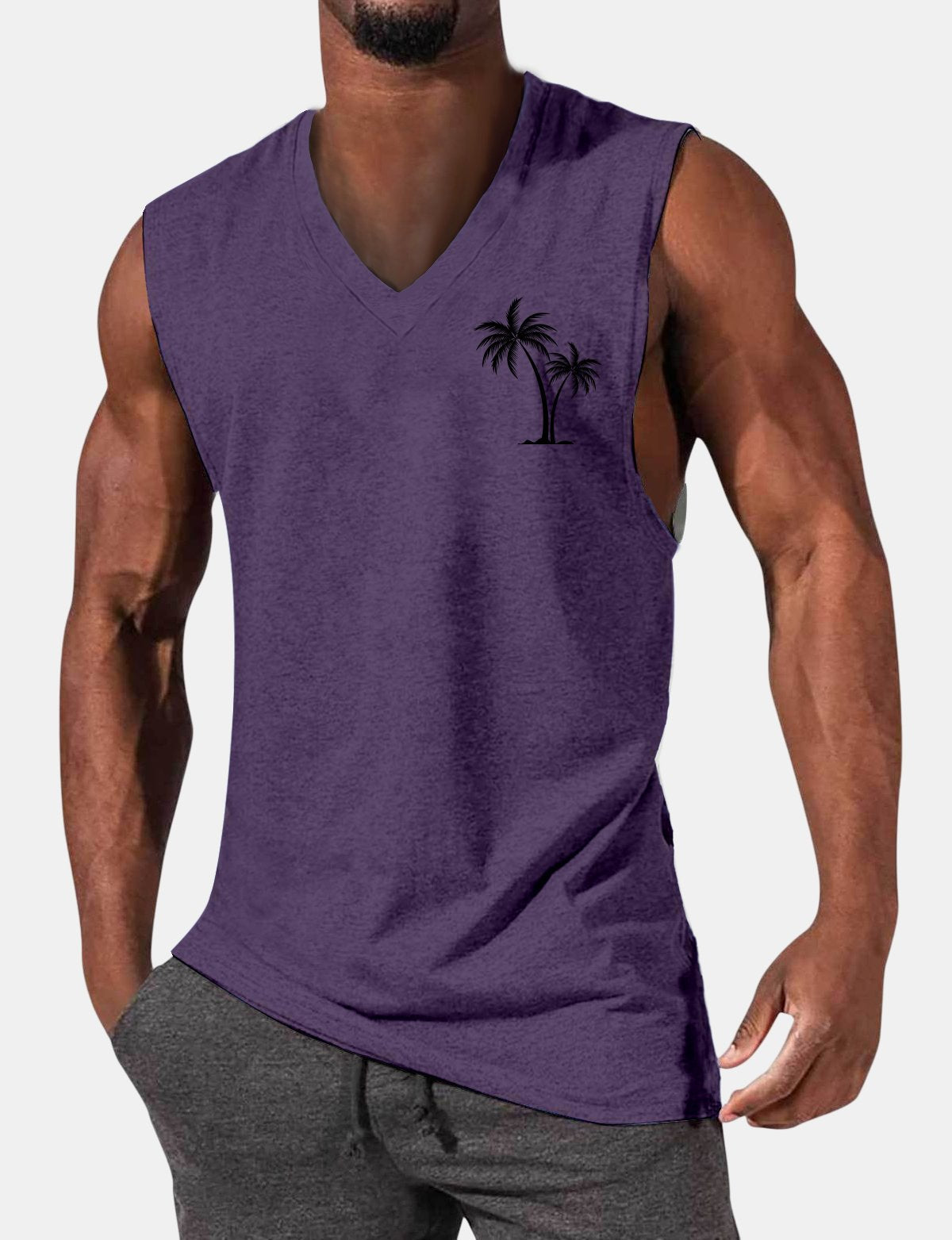 Men's Hawaiian Casual Coconut Print Sleeveless Comfort T-Shirt