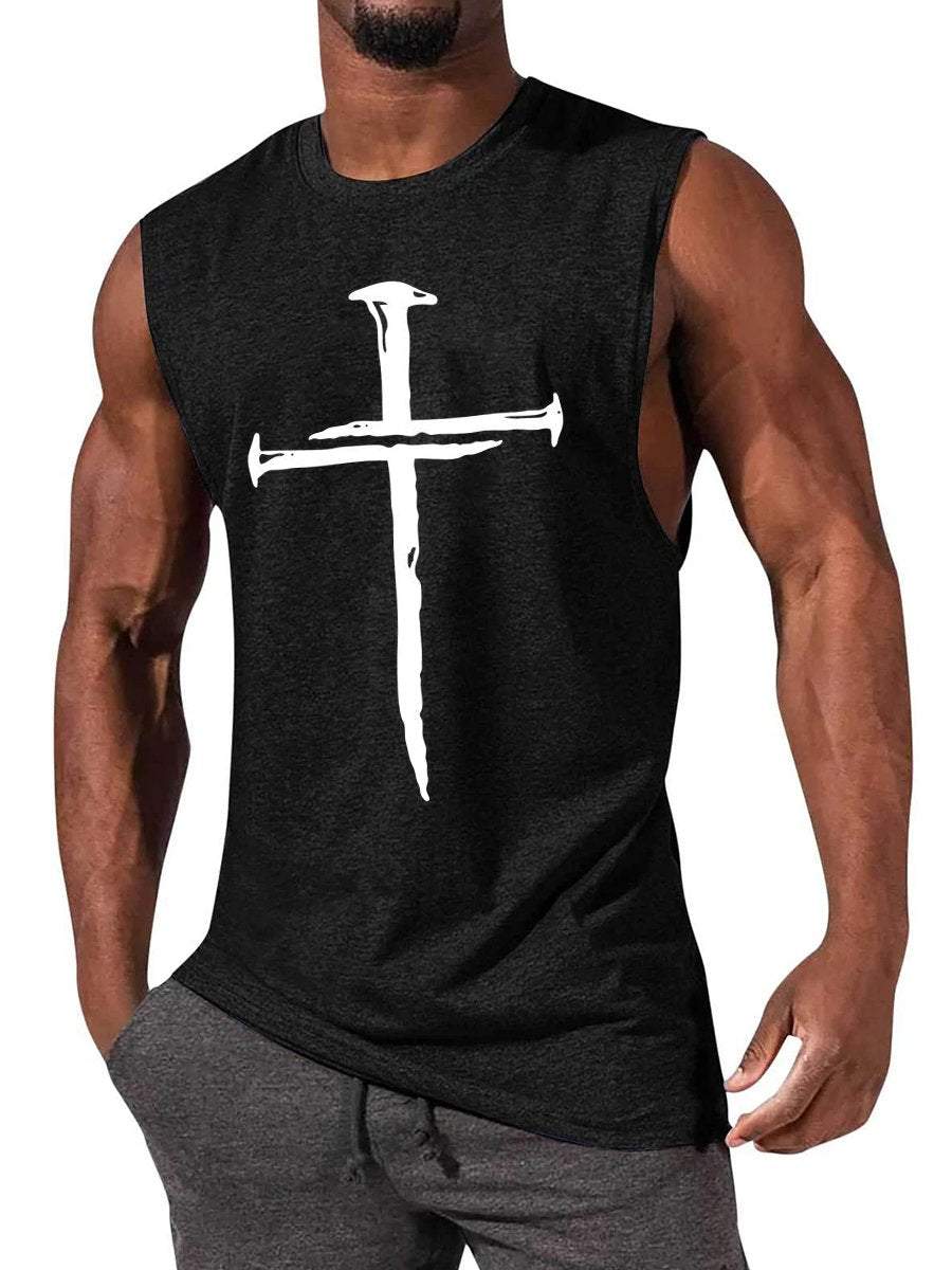 Men's Simple Nail Cross Print Sleeveless T-Shirt