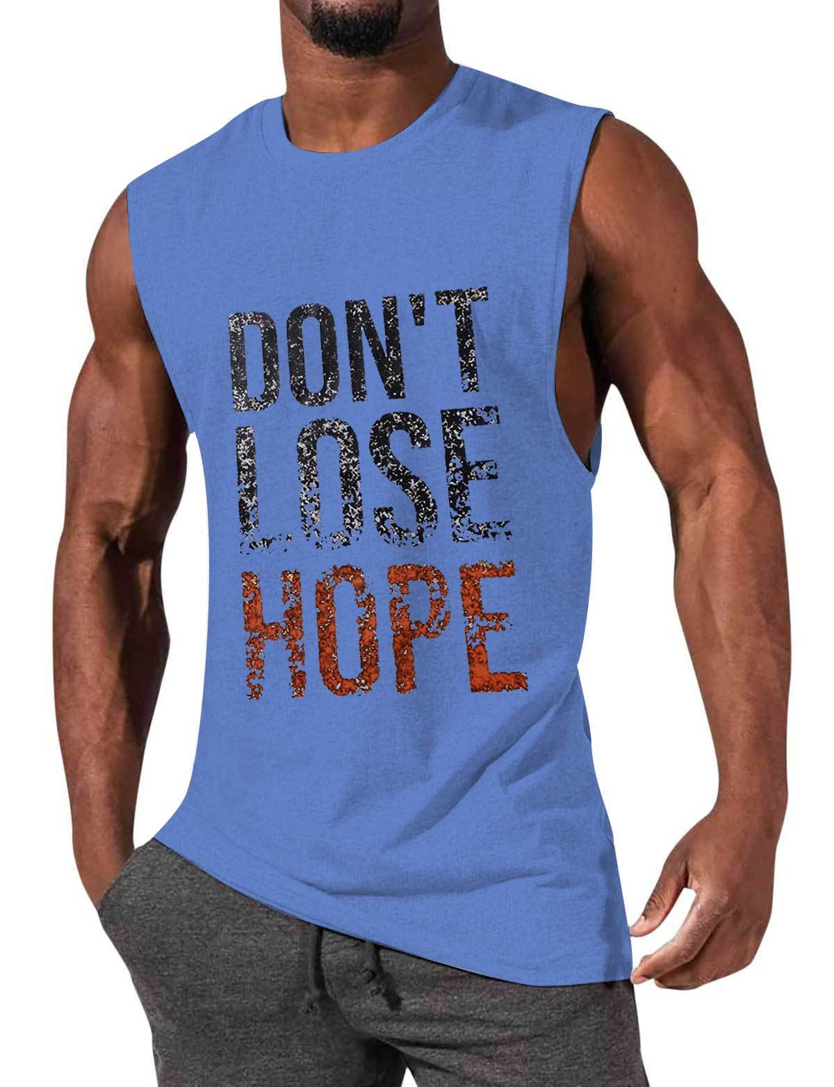 Men's Casual Text Printing Vest Round Neck Loose Sleeveless T-Shirt