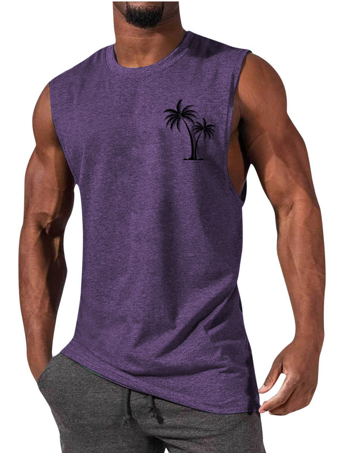 Men's Hawaiian Coco Coconut tree Casual Comfort Print Sleeveless T-Shirt