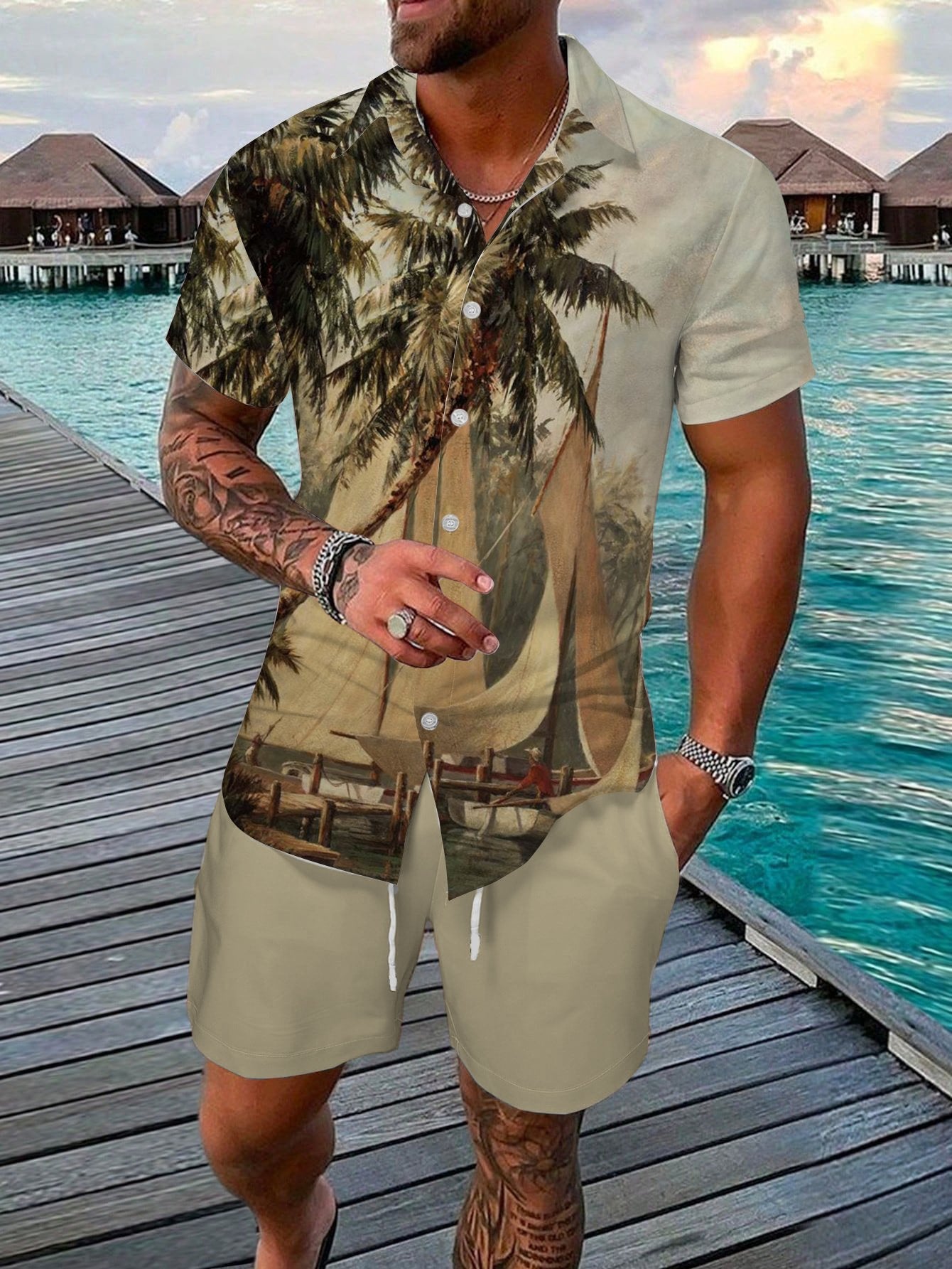 Men's Hawaiian Coco Print Short Sleeve Set