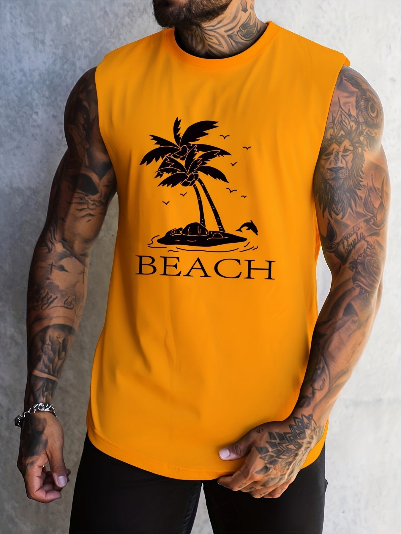 Men's Coconut Beach Print Sleeveless T-Shirt