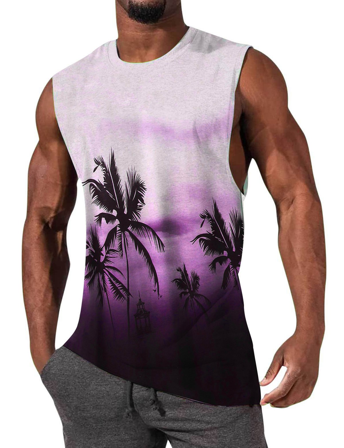 Men's Hawaiian Palm Print Sleeveless T-Shirt