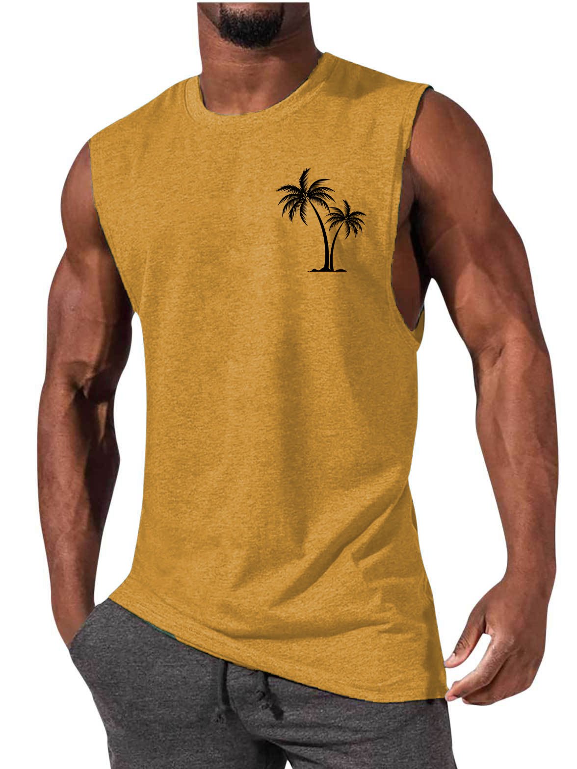 Men's Hawaiian Coco Coconut tree Casual Comfort Print Sleeveless T-Shirt