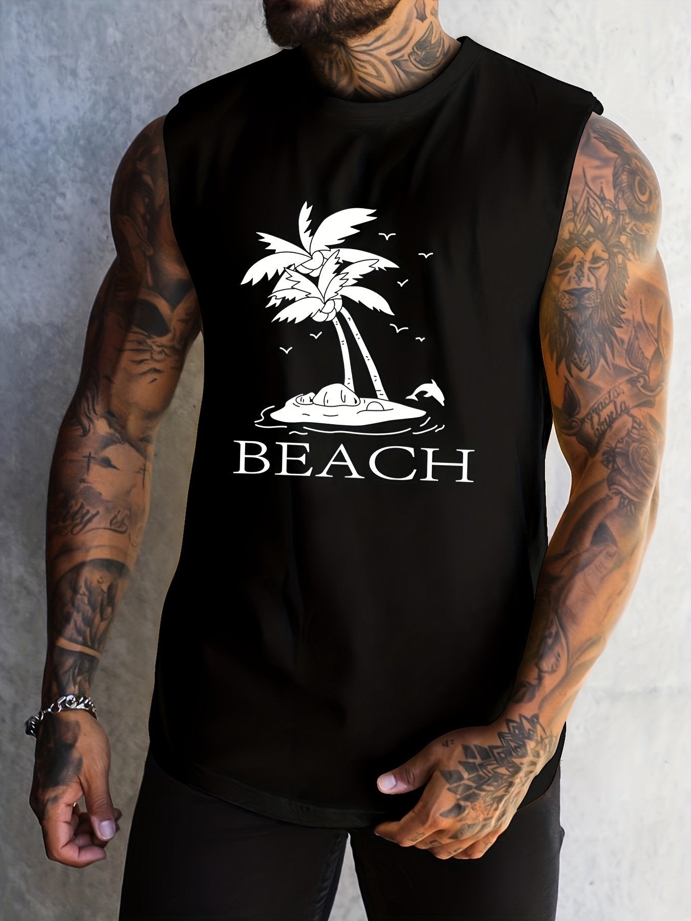 Men's Coconut Beach Print Sleeveless T-Shirt