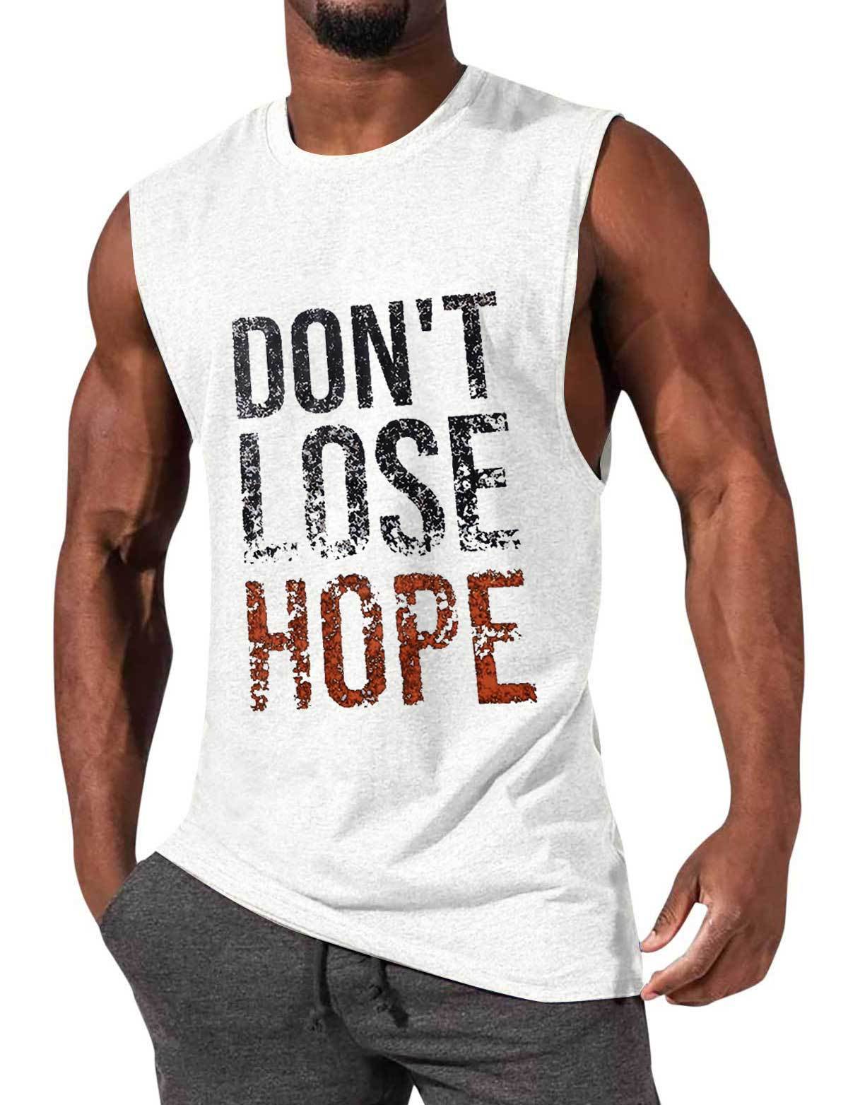 Men's Casual Text Printing Vest Round Neck Loose Sleeveless T-Shirt