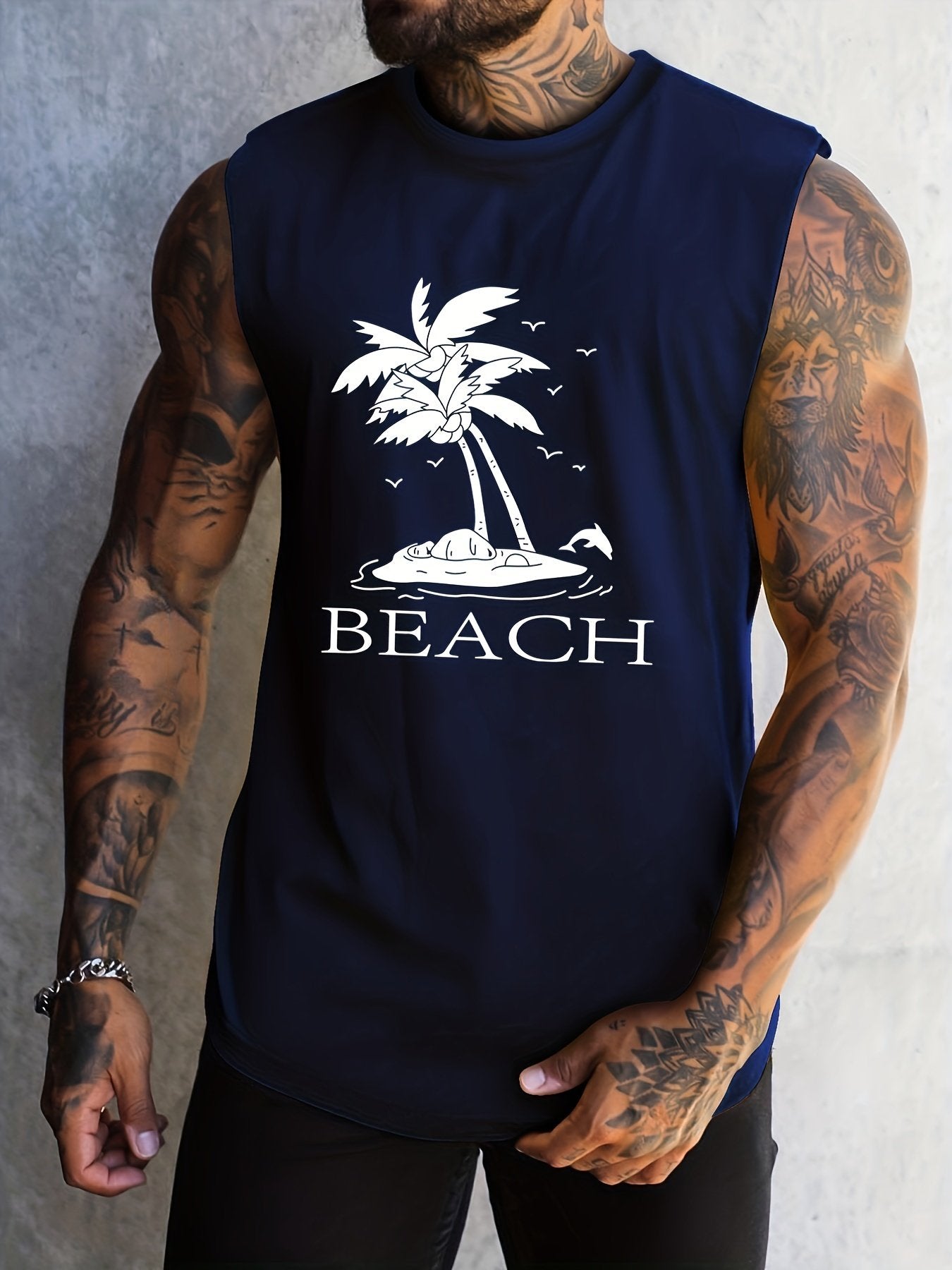 Men's Coconut Beach Print Sleeveless T-Shirt