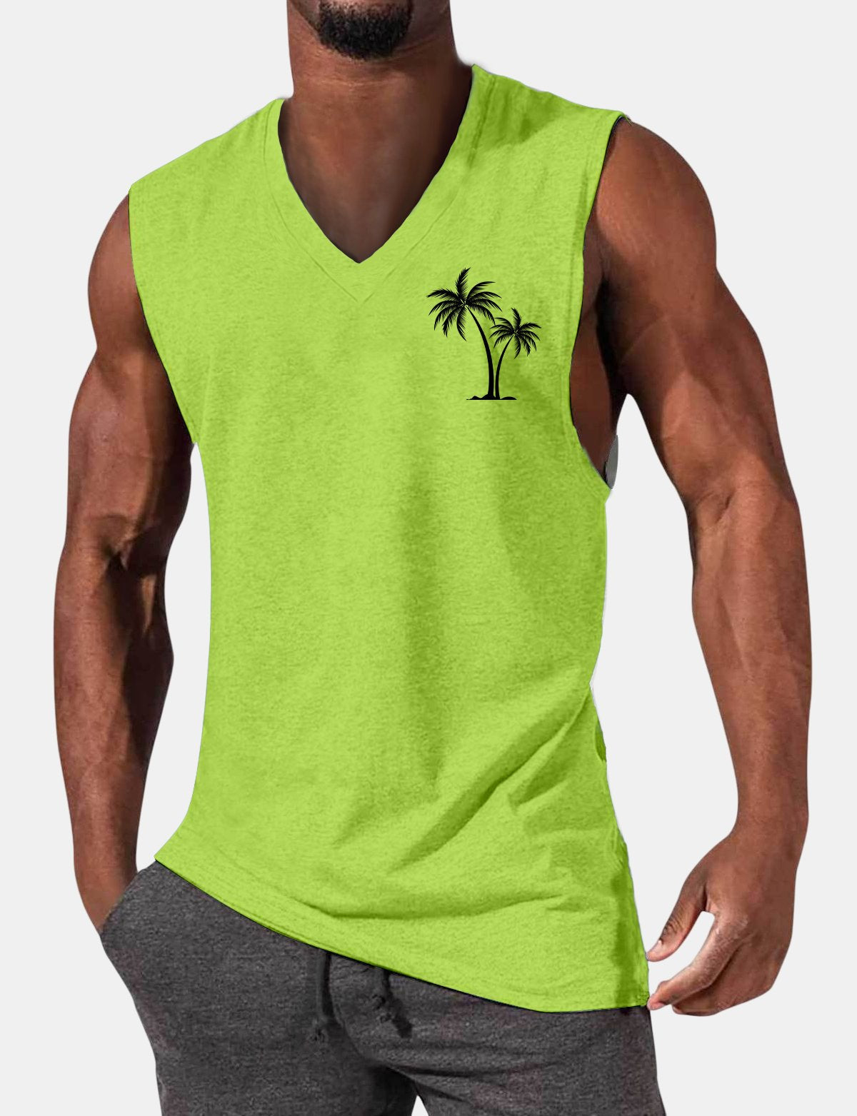 Men's Hawaiian Casual Coconut Print Sleeveless Comfort T-Shirt