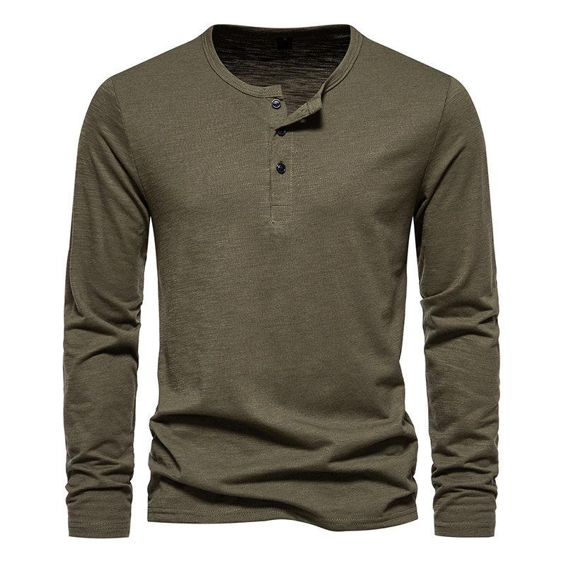 Men's Solid Color Three Button Henley Collar Long Sleeve T-Shirt