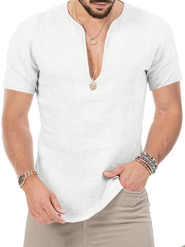 Men's v-neck casual slim short-sleeved T-shirt